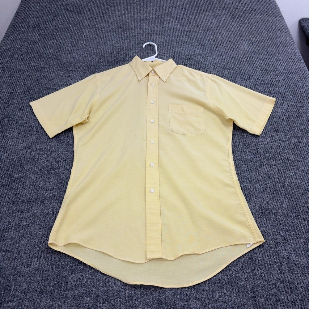 Vintage Lands End Shirt Mens 15.5 Yellow Cotton Blend Button Down Trim Fit USA‎
